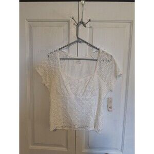 No Boundaries Blouse Women's XL 16-18 White Crochet Lace Babydoll Top Lined NWT